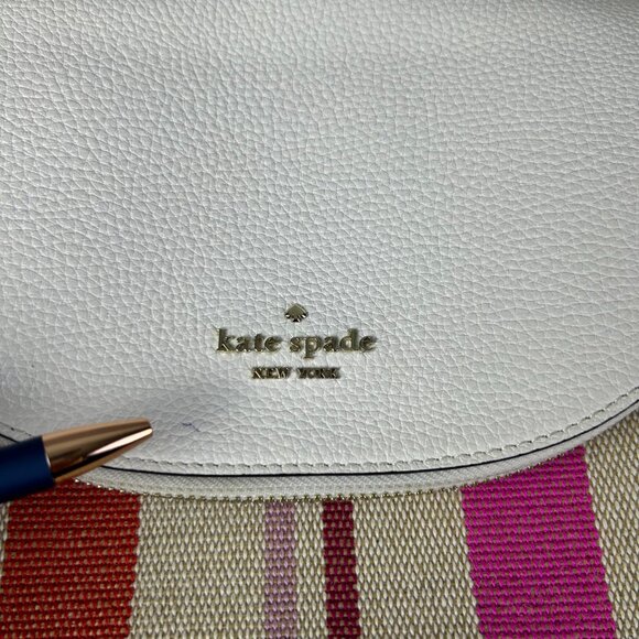 Kate Spade New York White Detachable Strap Leila Striped Canvas Shoulder Bag - Picture 9 of 16